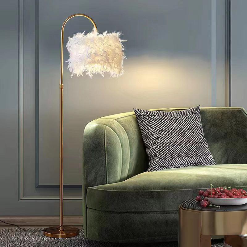 Feathered Gold Curved Floor Lamp - HEAVENC
