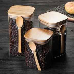 Bamboo & Glass Storage Containers - HEAVENC