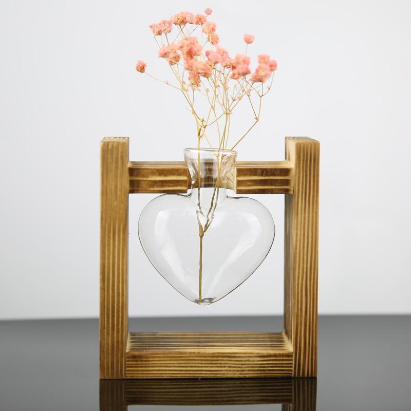 Heart Glass & Wood Propagation Vase - HEAVENC