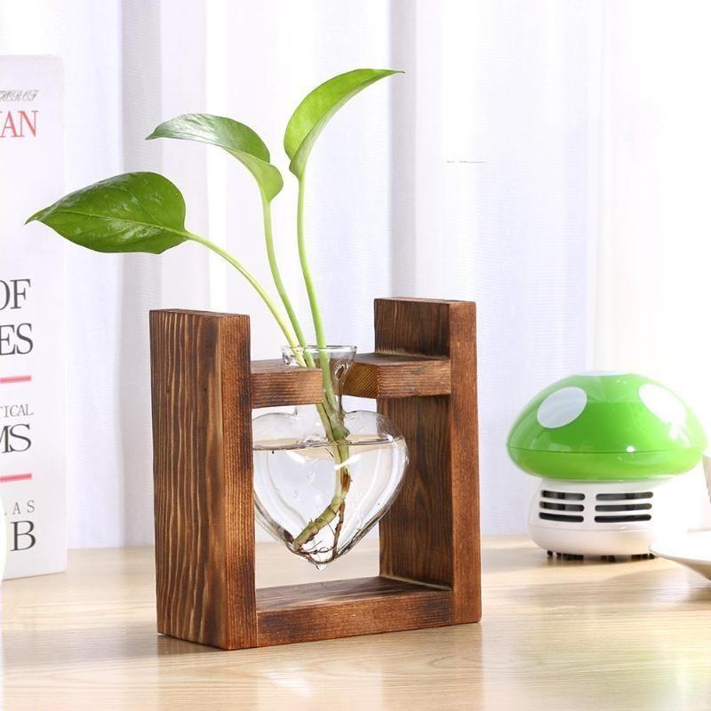 Heart Glass & Wood Propagation Vase - HEAVENC